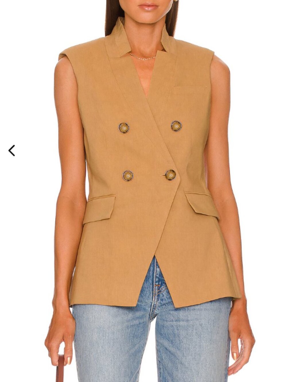 Veronica Beard – Amika Double-Breasted Linen-Blend Blazer Vest (Camel) 14